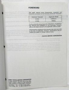 1993 Toyota Auto Transaxle Service Repair Manual A131L A132L Corolla Tercel