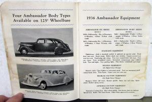 1936 Nash Dealer Data Facts Book Sales Reference Ambassador Series Features Secs