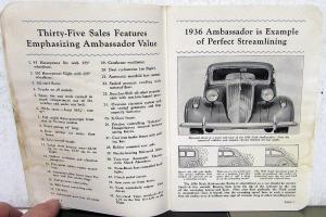 1936 Nash Dealer Data Facts Book Sales Reference Ambassador Series Features Secs