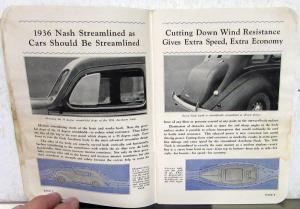 1936 Nash Dealer Data Facts Book Sales Reference Ambassador Series Features Secs