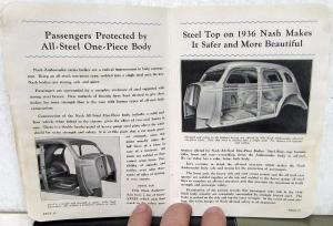 1936 Nash Dealer Data Facts Book Sales Reference Ambassador Series Features Secs