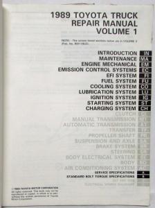 1989 Toyota Truck Service Shop Repair Manual Vol 1 & Electrical Wiring Diagram