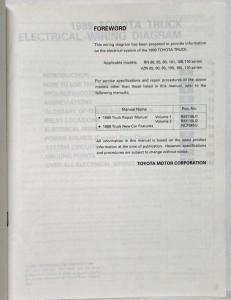 1989 Toyota Truck Service Shop Repair Manual Vol 1 & Electrical Wiring Diagram