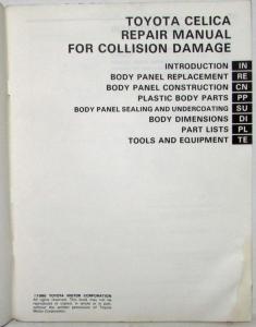 1985 Toyota Celica Service Shop Repair Manual for Collision Damage