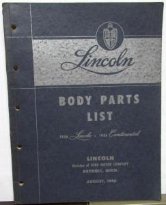 1946 Lincoln Dealer Body Parts List Book Catalog Continental Original Rare