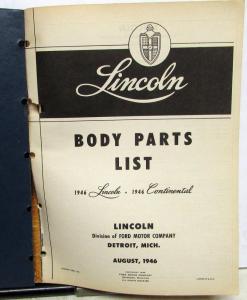 1946 Lincoln Dealer Body Parts List Book Catalog Continental Original Rare