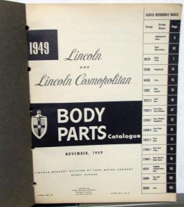 1949 Lincoln & Cosmopolitan Dealer Body Parts List Book Catalog Original