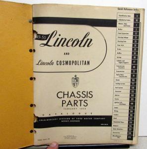 1949-1950 Lincoln Dealer Chassis Parts Book Catalog List Cosmopolitan Original