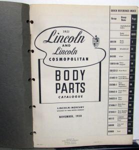 1951 Lincoln & Cosmopolitan Dealer Body Parts Book Catalog Original