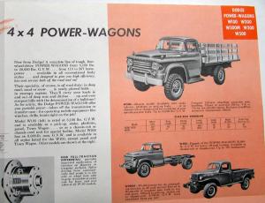 1958 Dodge 4 X 4 W100-500 Power Wagon Truck Dealer Sales Brochure Folder Orig