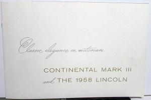 1958 Lincoln Continental Mark III Prestige Large Brochure Classic Elegance Rare