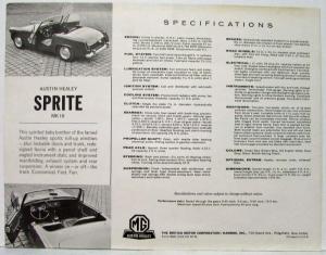 1964 Austin Healey Sprite Mk III Spec Sheet