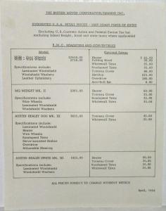 1964 BMC Price List for US Market