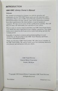 1994 GMC Truck Jimmy Owners Manual