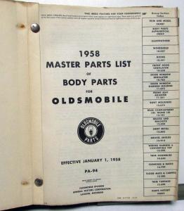 1958 Oldsmobile Dealer Body Parts Book Catalog Dynamic Super 88 98 Original