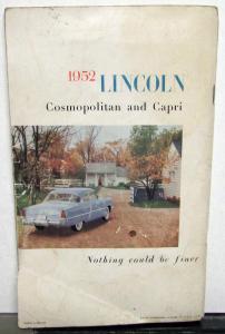 1952 Lincoln Cosmopolitan Capri ORIGINAL Owners Manual