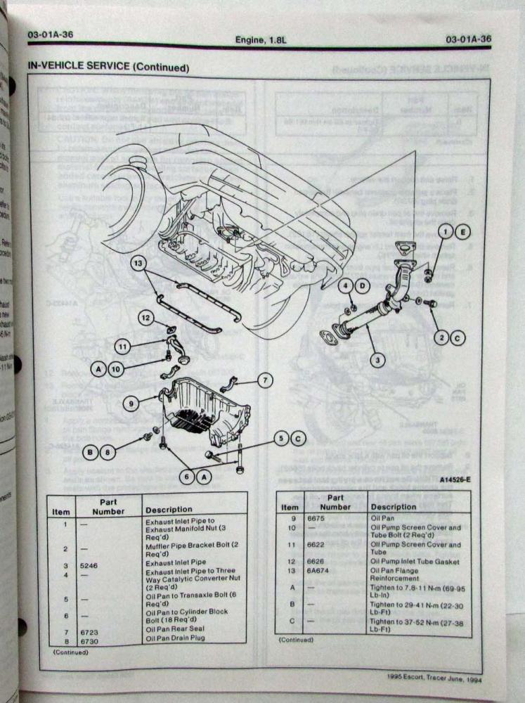 1995 Ford Escort Mercury Tracer Service Shop Repair Manual