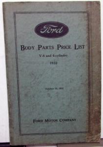 1932 Ford Dealer Body Parts Book Catalog Price List V8 & 4 Cyl Car Truck Coupe