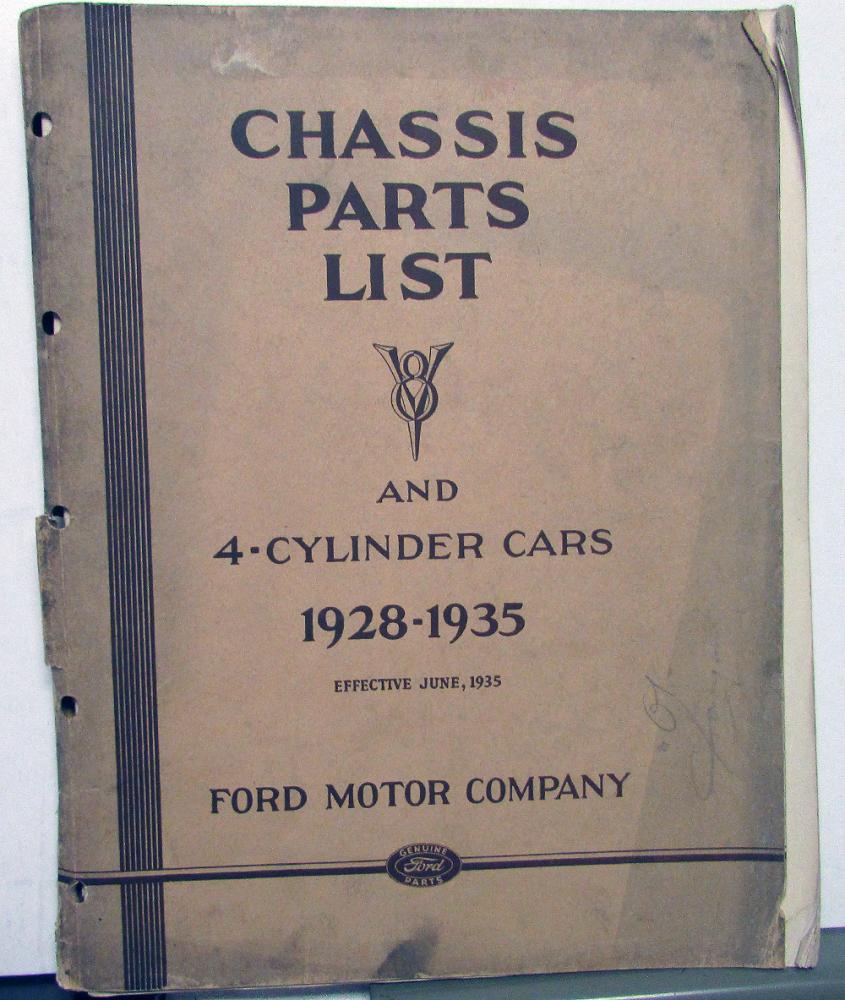 1928-1935 Ford Dealer Chassis Parts List Book Catalog V8 & 4 Cyl Car 