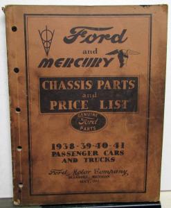 1938-1941 Ford & Mercury Dealer Chassis Parts Price List Catalog Book Car Truck