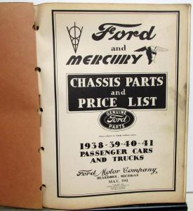 1938-1941 Ford & Mercury Dealer Chassis Parts Price List Catalog Book Car Truck