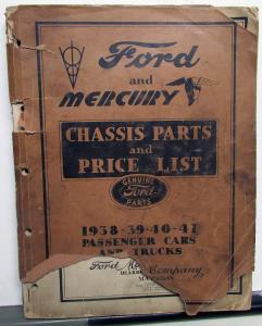 1938-1941 Ford & Mercury Dealer Chassis Parts Price List Catalog Book Car Truck