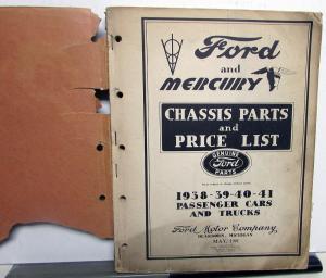 1938-1941 Ford & Mercury Dealer Chassis Parts Price List Catalog Book Car Truck