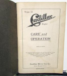 1917 Cadillac Eight Owners Manual Original Type 55 Care and Operation