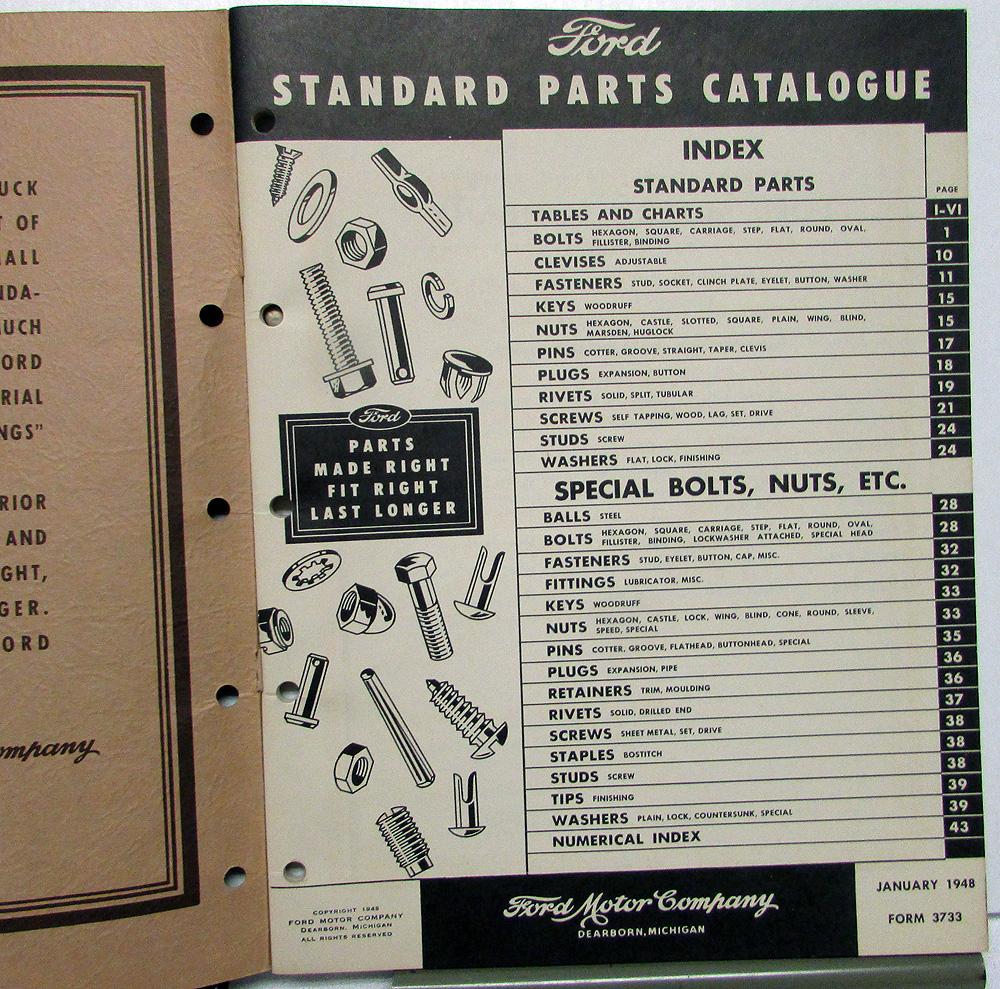 1948 Ford Dealer Standard Parts Catalogue Book Car Truck Nuts Bolts ...