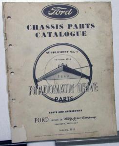 1950 1951 Ford Dealer Parts Catalog Book Fordomatic Drive Trans Supplement No 1