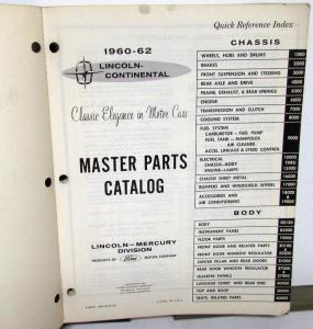 1960-1962 Lincoln Dealer Master Chassis & Body Parts Catalog Book Continental