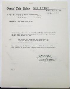 1959 Ford Edsel Pricing Letter Documents General Sales Bulletin Original