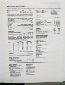 1983 John Deere Dealer Sales Brochure Data Spec Sheet 401D Tractor