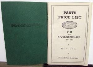 1928 1929 1930 1931 1932 Ford Parts Price List Flathead V8 & 4 Cylinder Reprint