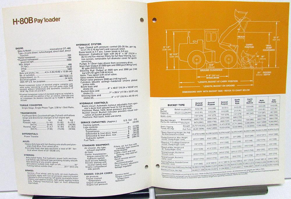 1972 International IH Dealer Brochure H80B Pay Loader Tractor Construction