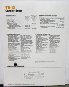 1981 International IH Dealer Sales Brochure TD-12 Crawler Dozer Tractor