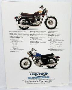 1978 Triumph Bonneville Tiger Motorcycle Sales Brochure Folder