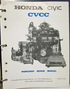 1975 Honda Civic CVCC Service Shop Repair Manual - Loose Leaf