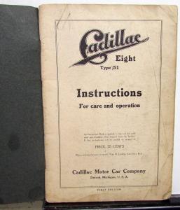 1915 Cadillac Type 51 Owners Operator Manual Original Care & Op Instructions