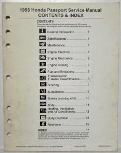 1998 Honda Passport Service Shop Manual - Fuel & Emissions - Contents & Index