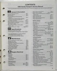 1998 Honda Passport Service Shop Manual - Fuel & Emissions - Contents & Index