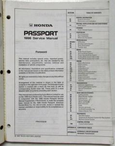 1998 Honda Passport Service Shop Manual - Fuel & Emissions - Contents & Index