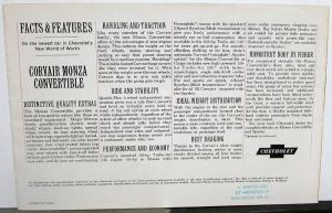 1962 Chevrolet Corvair Monza Convertible Spyder Sales Folder Original