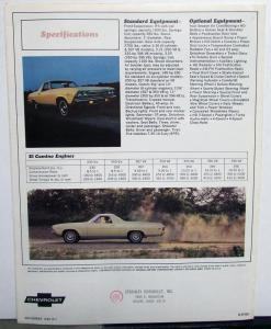 1969 Chevrolet El Camino SS 396 350 Dealer Sales Brochure R1 Revised Original