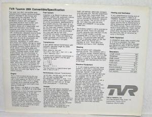 1980 81 82 83 1984 1985 1986 1987 TVR Tasmin 280i Red Convertible Jet Spec Sheet