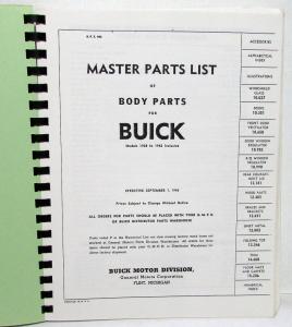 1928 to 1942 Buick Master Body Parts List Catalog Book Sedan Coupe Reproduction