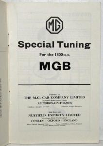 1964 MG MGB 1800cc Engine Special Tuning Guide