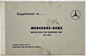 1960 Mercedes Benz Service Book for Passenger Cars Supplement