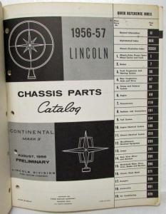 1956-1957 Lincoln Chassis Parts Price List Book Catalog Continental Mark II