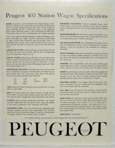 1960 Peugeot 403 Station Wagon Spec Sheet